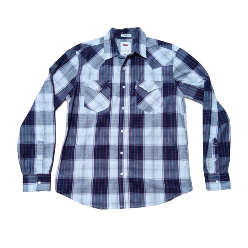 Levi's Blue White Plaid Pearl Snap Long Sleeve Western Cowboy‎